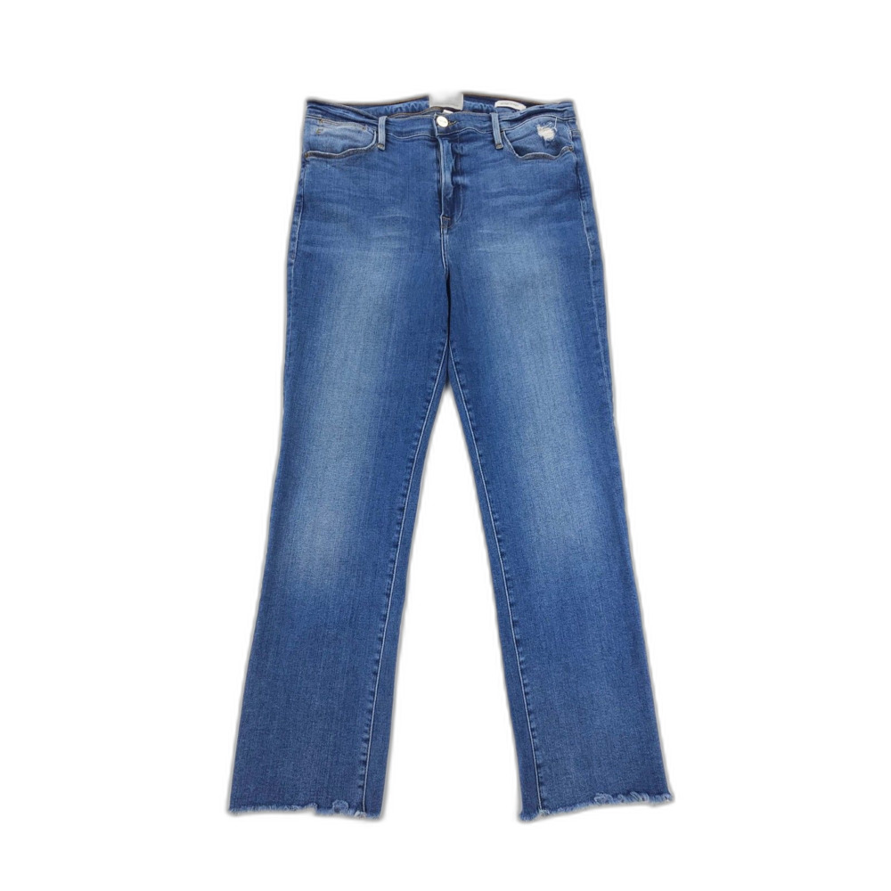 FRAME Denim Le High Straight Jeans Raw Hem Crop Roxton Minimal Boho Clean Girl
